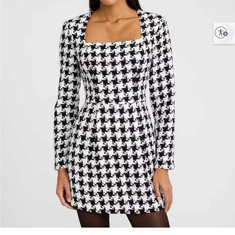Express Houndstooth Long Sleeve Mini Dress - Black & White - Picture 8 of 8